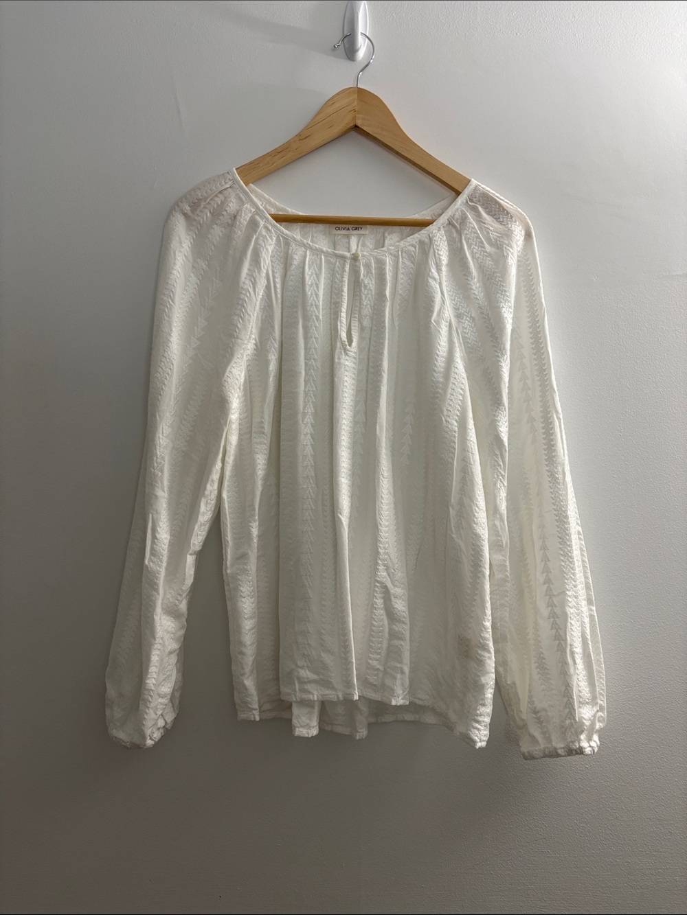 Olivia Joy Cream Textured Long-Sleeve Peasant Blouse